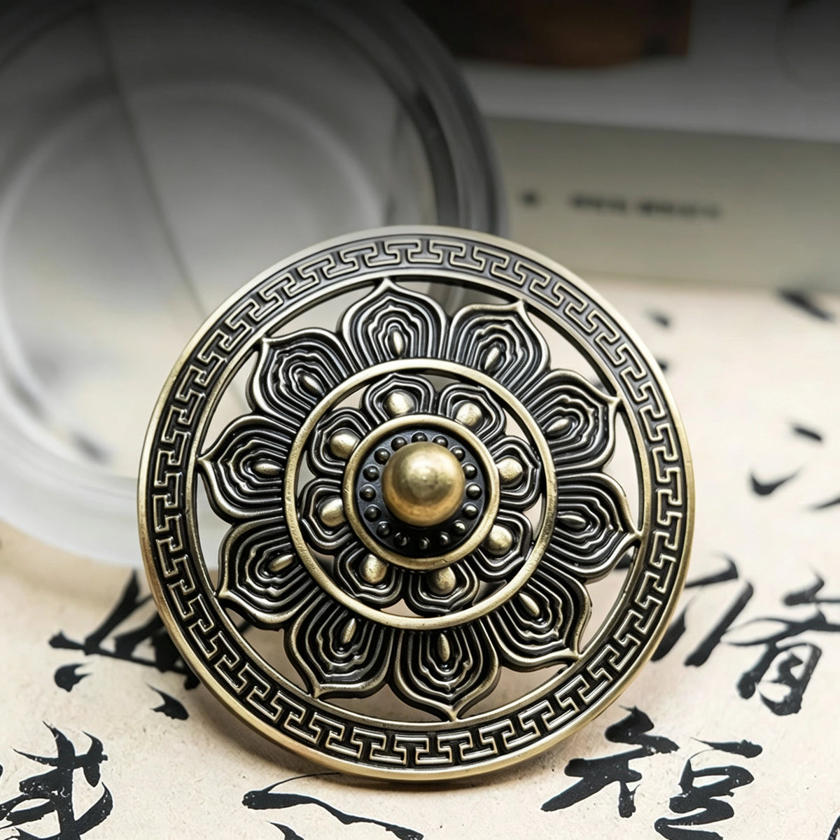 Lotus Lid Ink-Wash Glass Incense Burner