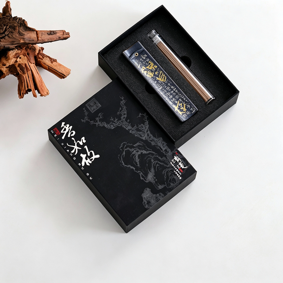 Heart‑Sutra Incense Holder Gift Set (Ink‑Blue)