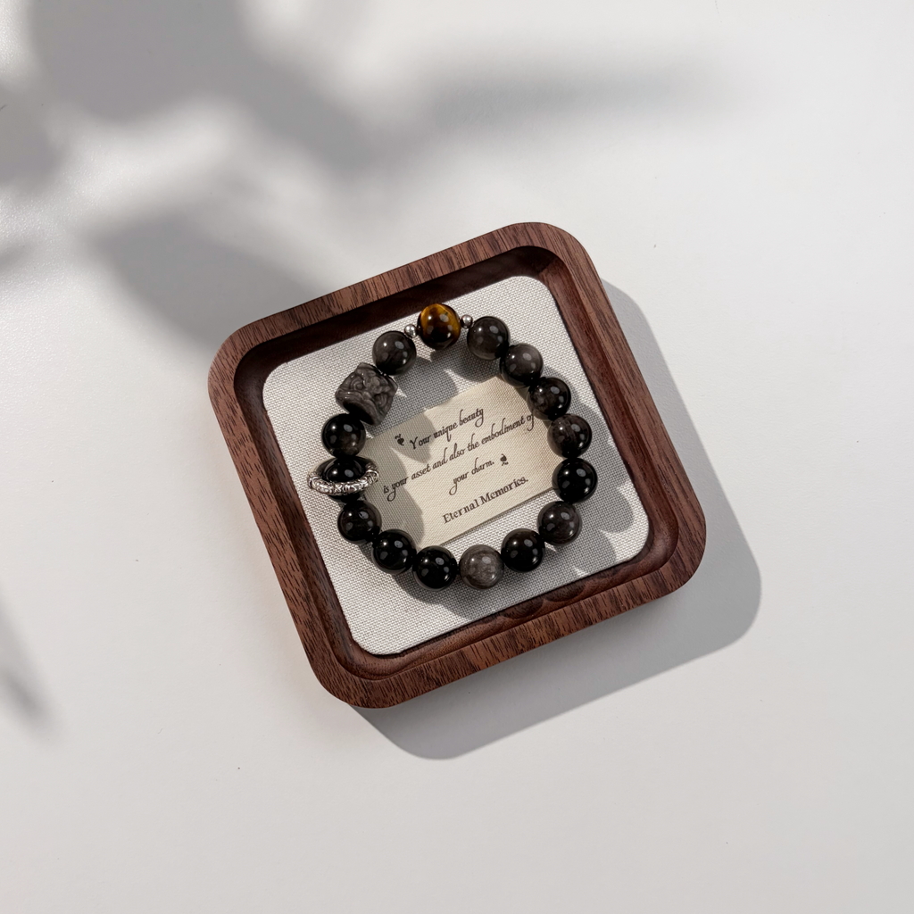 *Night Lotus* Silver Sheen Obsidian Bracelet