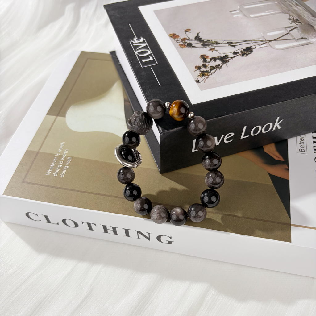 *Night Lotus* Silver Sheen Obsidian Bracelet