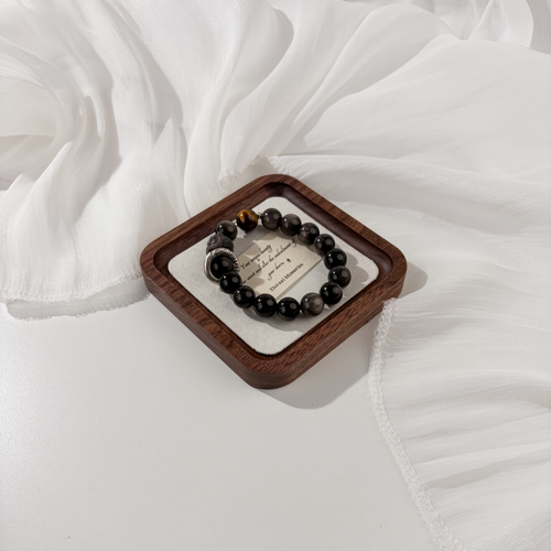*Night Lotus* Silver Sheen Obsidian Bracelet