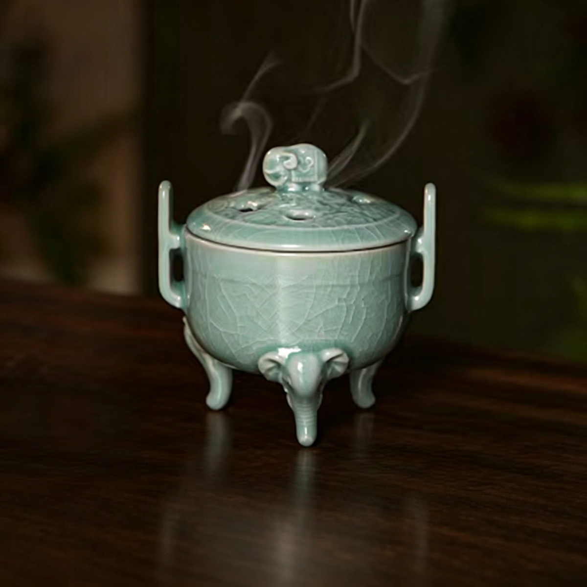 Ru Kiln Celadon Elephant Trunk Tripod Incense Burner