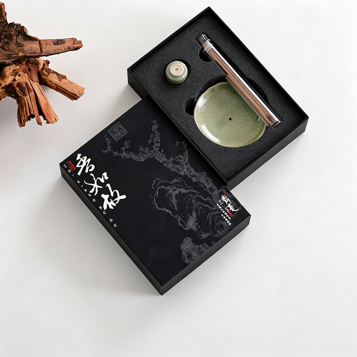 Ru‑Yao Style Ceramic Incense Holder Gift Set (Celadon‑Green)