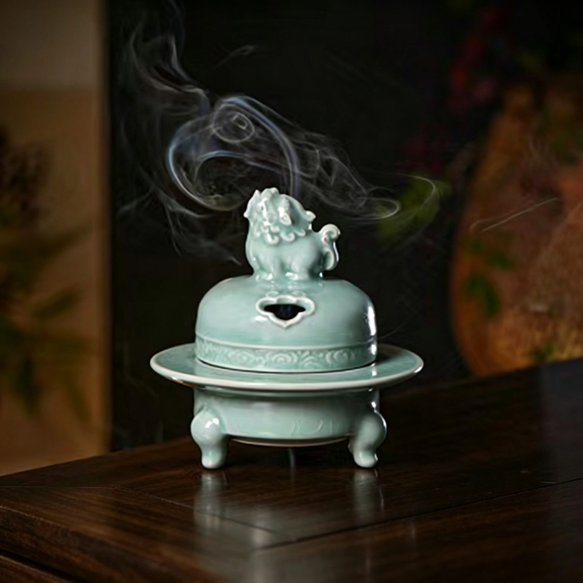 Raw Ore Antique Ru Porcelain Pixiu Auspicious Cloud Incense Burner (Large Size)