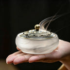 Lotus Lid Ink-Wash Glass Incense Burner