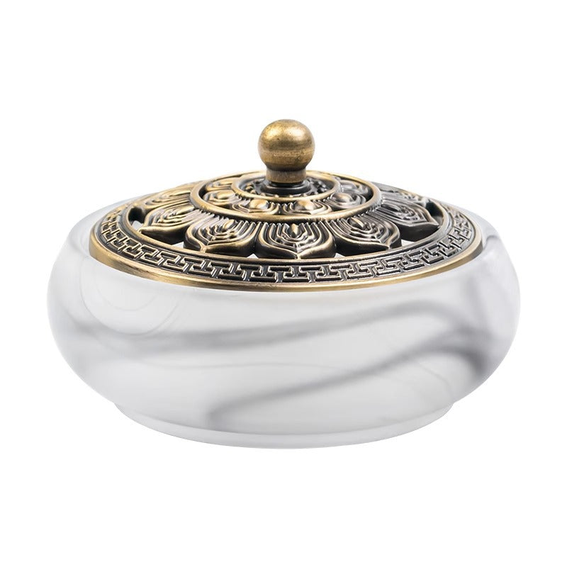 Lotus Lid Ink-Wash Glass Incense Burner