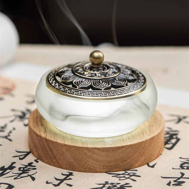 Lotus Lid Ink-Wash Glass Incense Burner
