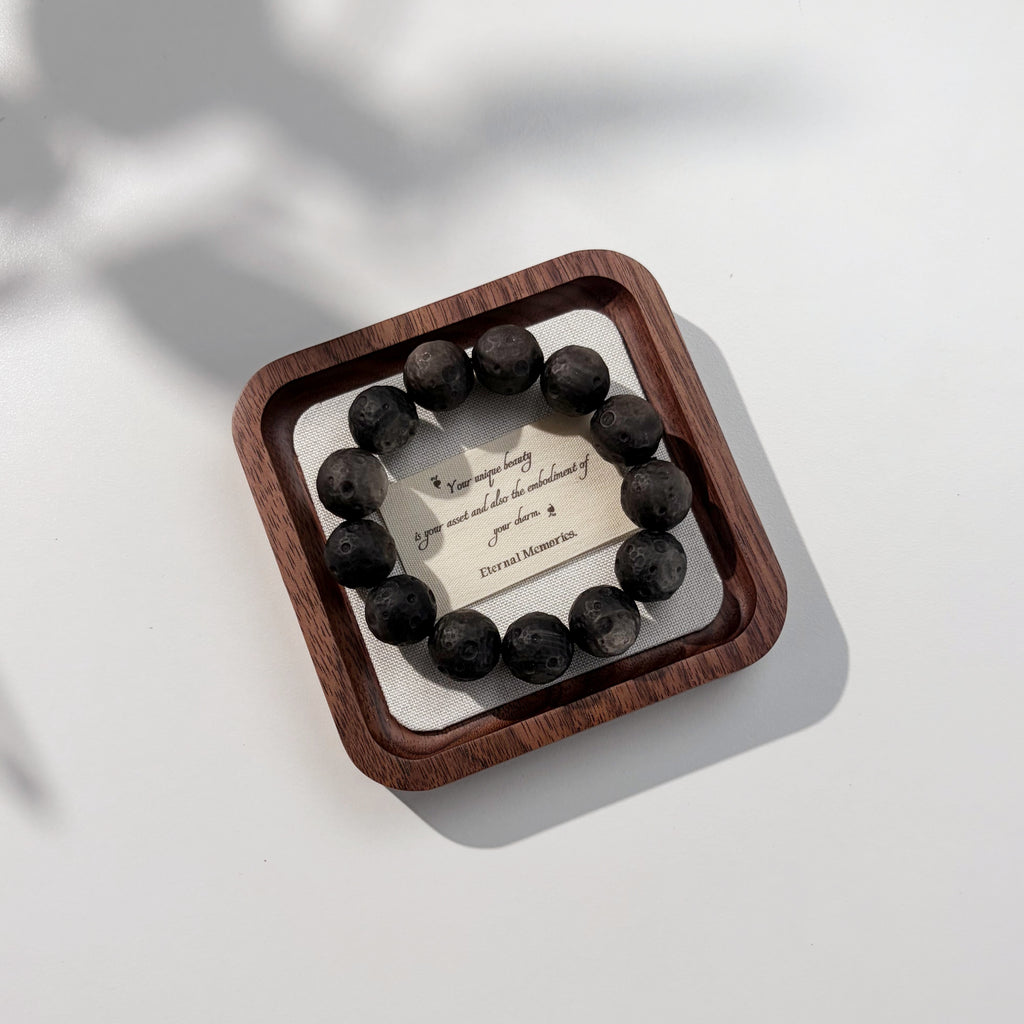 *Lunar Crater* Hand‑Carved Moon Stone Bracelet