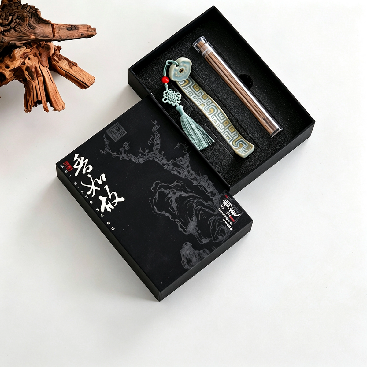 Ruyi‑Shaped Incense Holder Gift Set (Lake‑Blue)