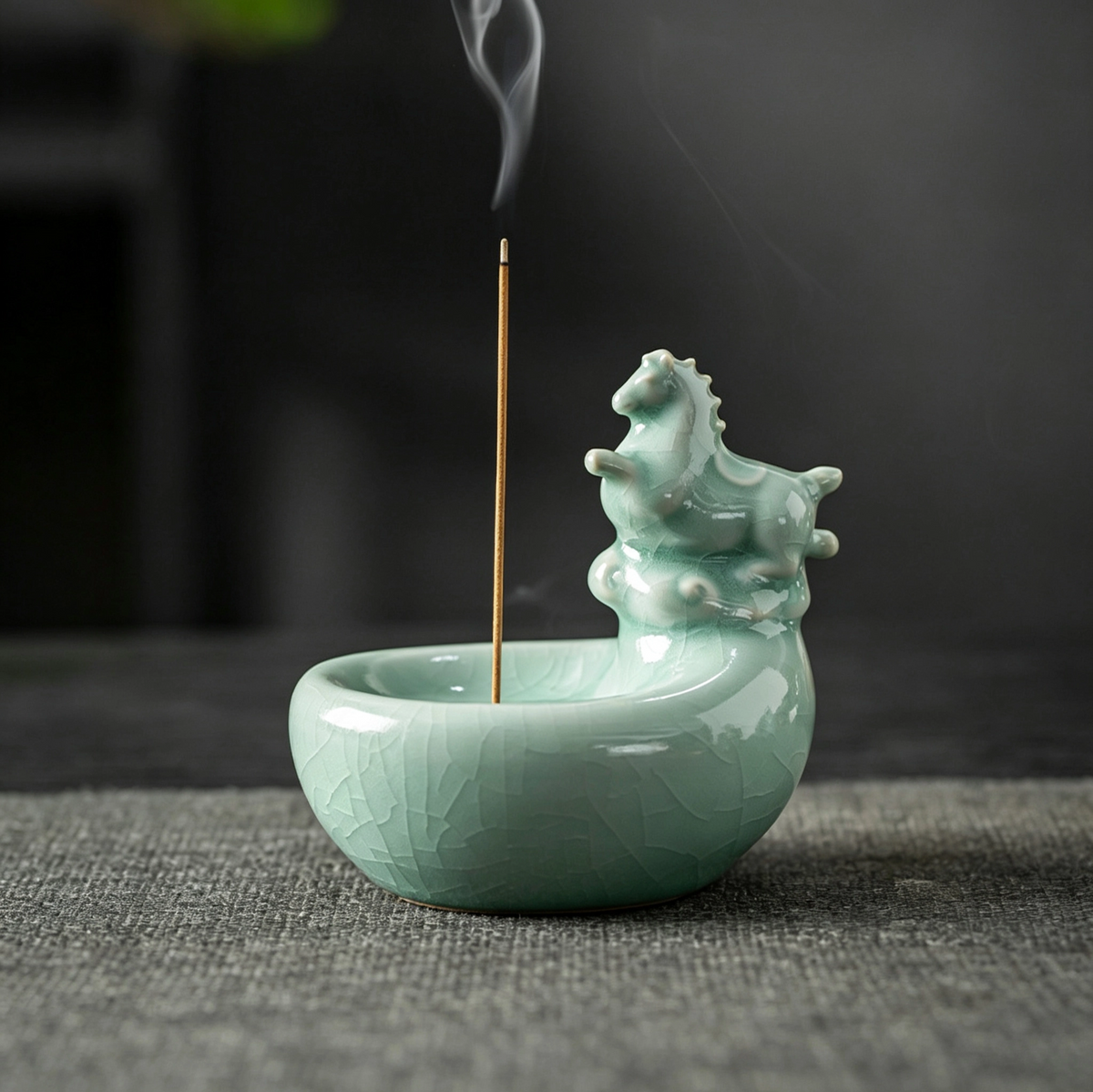 Ru Kiln Horse Treading Auspicious Clouds Incense Holder